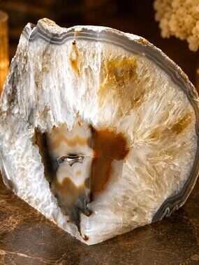NWT Genuine Brazilian Agate Natural Crystal Gemstone Bookends Paperweight